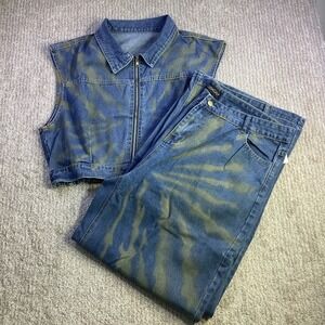 Loragal 2XL Two Piece‎ Denim Vest and Pants Set Blue Tie Dye NWT